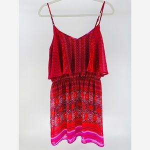 Express Boho Bandana Print Dress, Pink & Red, Spaghetti Straps